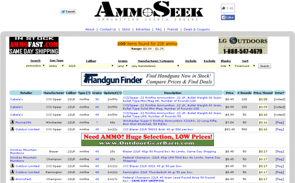 Ammoseek search engine ammuntion reloading supplies