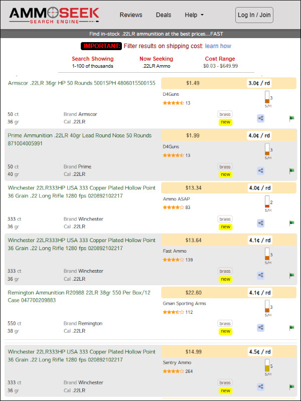 ammoseek ammoseek.com ammunition supplies