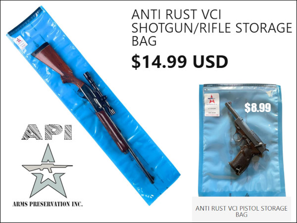 API VCI anti-rust gun storage bag