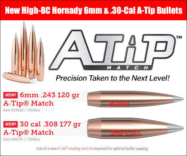 hornady a-tip high-bc match rifle bullets .243 6mm 120 .308 .30-caliber