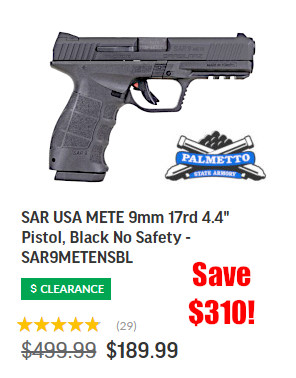 sar mete 9mm pistol cyber monday sale palmetto