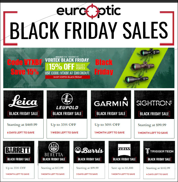 Eurooptic Black Friday sale 15% Off code vtxbf