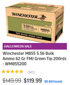 halloween sale winchester m855 .223 rem bulk ammo
