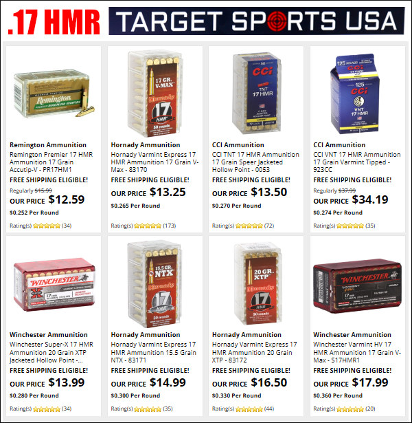 17 HMR rifle ammo .17 rimfire varmint hunting targetsports usa sale page report