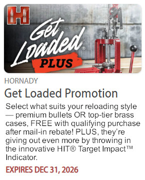 hornady get loaded free bullets brass rebate