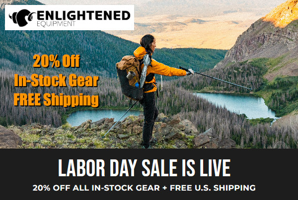 enlightened equipment labor day sale 20% off all in stock gear + free shipping