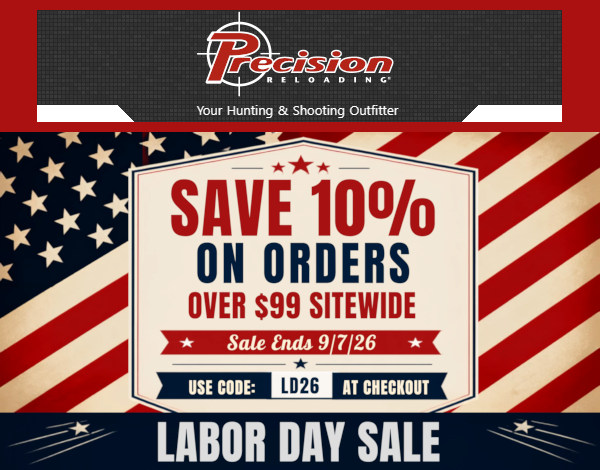 labor day sale precision reloading LD26 code