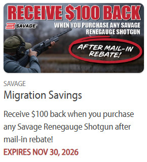 savage migration shotgun $100 rebate