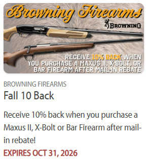 browning rifle shotguns ten 10% fall firearms rebate program