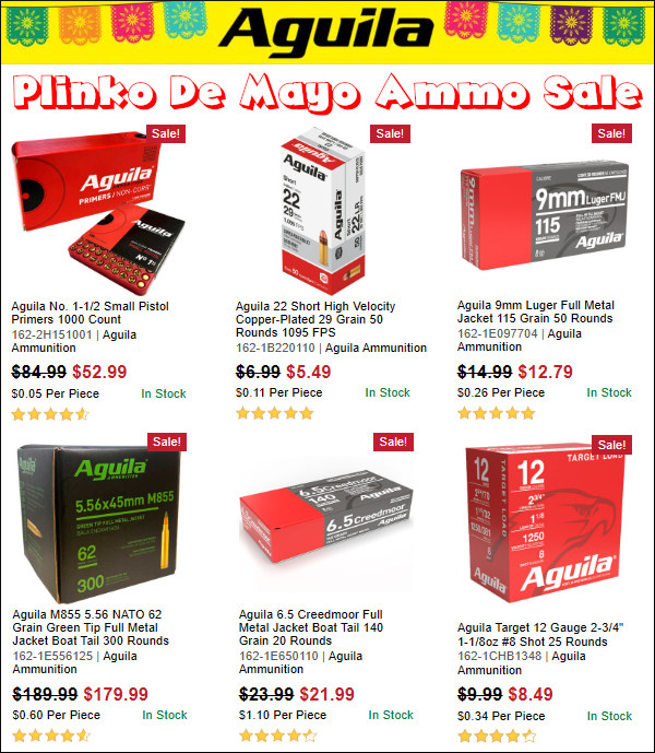 midsouth aguila plinko cinco de mayo ammo ammunition sale