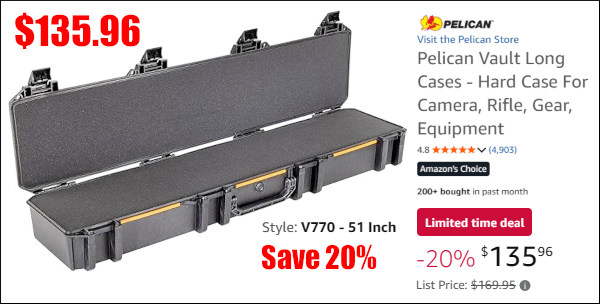 amazon prime day sale bargain 20% off pelican vault 51
