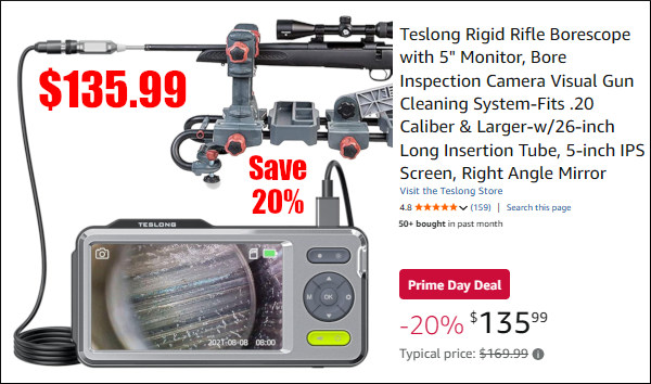amazon prime day sale bargain 20% off teslong rigid rifle borescope 5