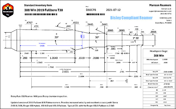 manson 2019 .308 win palma t30 chamber reamer ray gross