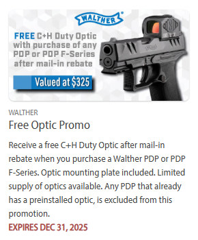 walther pistol optics rebate