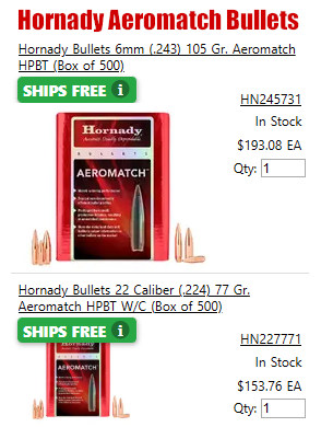 precision reloading hornady aeromatch 500 bullets free shipping