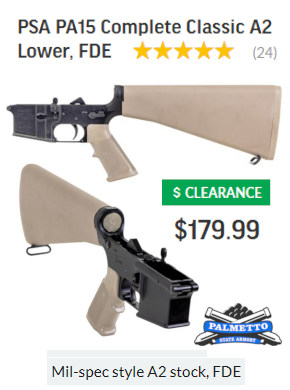 psa palmetto full A2 ar15 lower fde tan