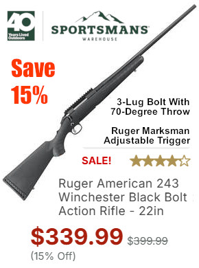 ruger american .243 win marksman hunting rifle 15% off deal