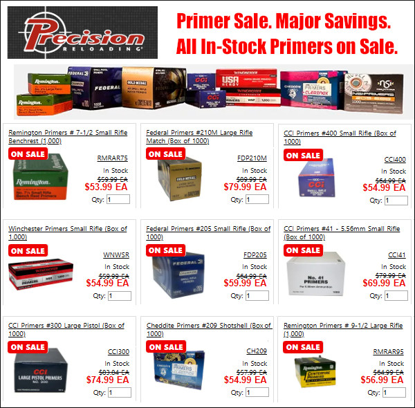 precision reloading cci federal remington winchester fiocchi cheddite discount sale