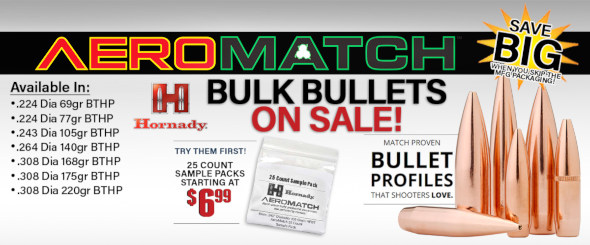 midsouth hornady aeromatch HPBT bullet discount sample pack sale
