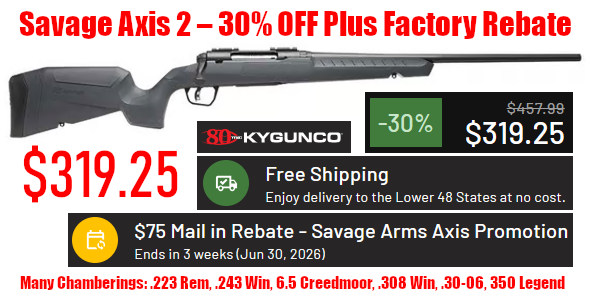 savage axis 2 II rifle rebate kygunco sale