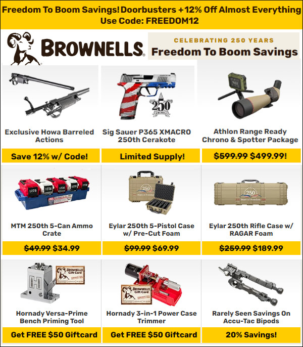 brownells freedom boom 250th sale discount code 12% FREEDOM12