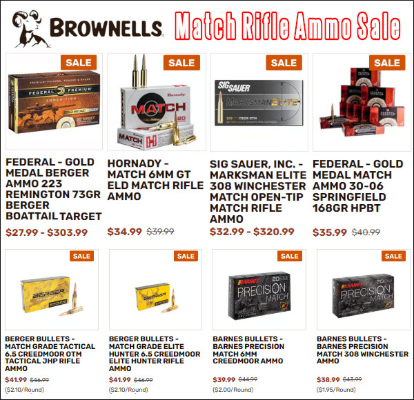 brownells rifle ammo ammunition hornady berger federal barnes sig sauer sale