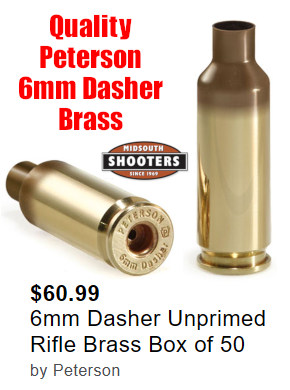 peterson 6 6mm dasher brass cartridge case sale
