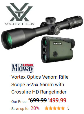 Vortex Optics Venom Rifle Scope 5-25x56mm EBR-7 Crossfire HD Rangefinder combo sale