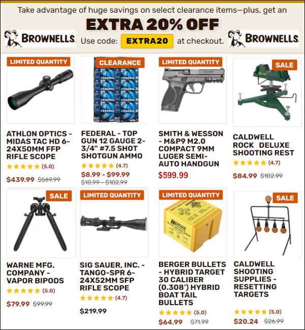 brownells clearance labor day sale 12% off guns ammo optics sale