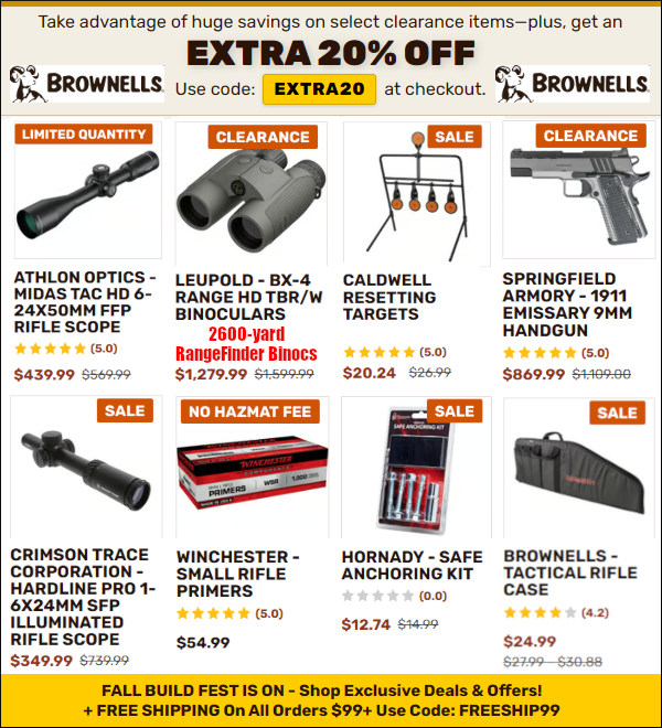 brownells clearance labor day sale 12% off guns ammo optics sale