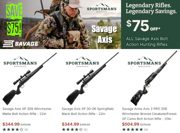 Savage Arms axis rifle sale $75 off sportsman's warehouse